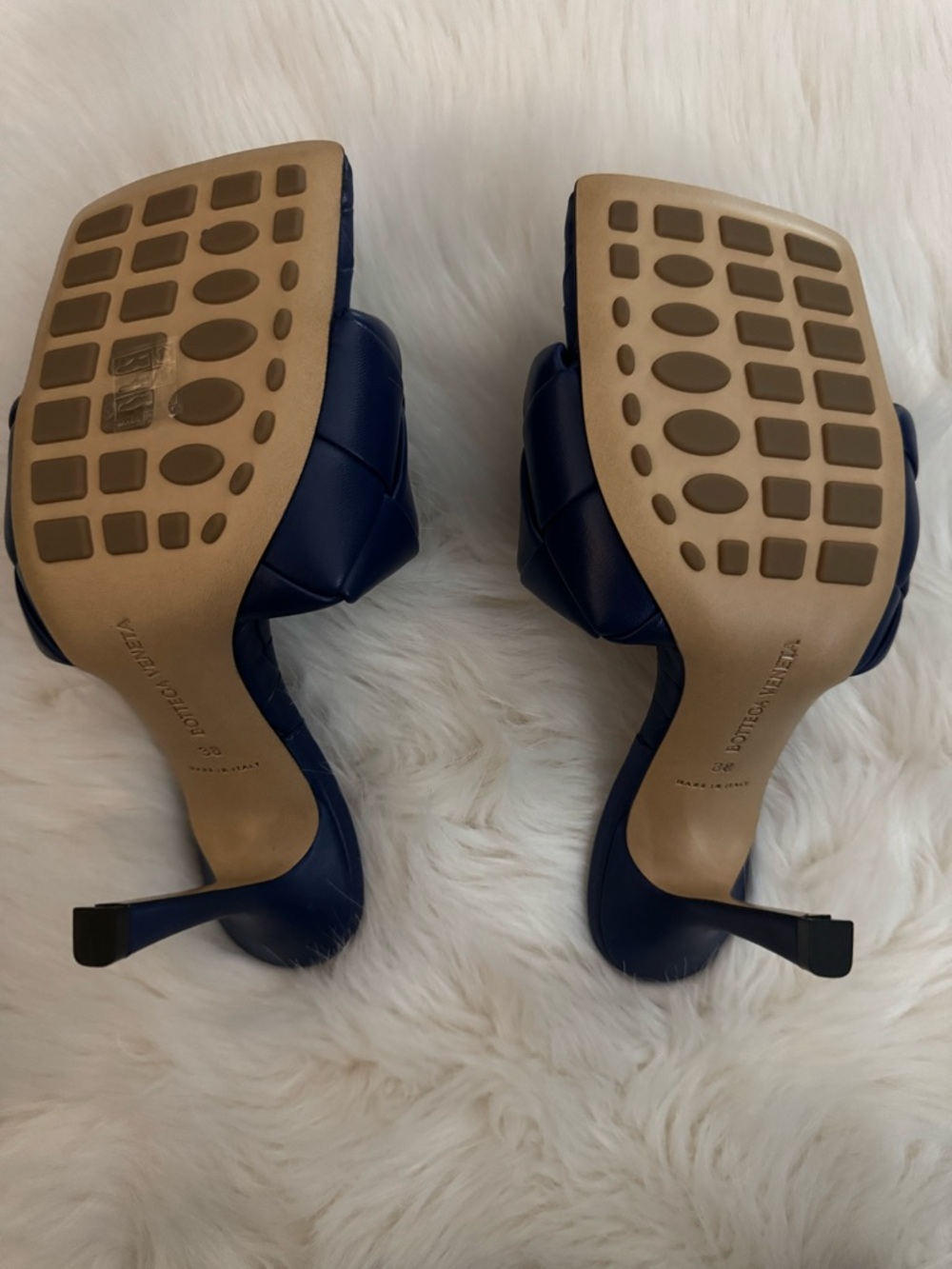 🆕 Bottega Veneta Navy Blue Woven Intrecciato Lido Slide Heeled Sandals - 38C - Picture 10 of 14